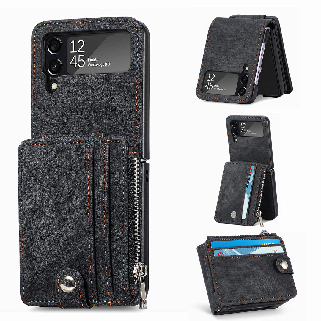 Vintage PU Vintage PU din piele detașabil Card Holder Zipper portofel carte de telefon caz pentru Samsung Galaxy Z Flip 3 5G